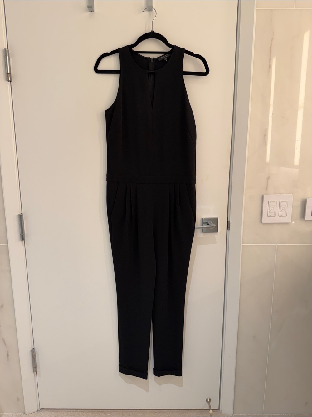 rag & bone Black Sleeveless Tailored Jumpsuit with V Notch